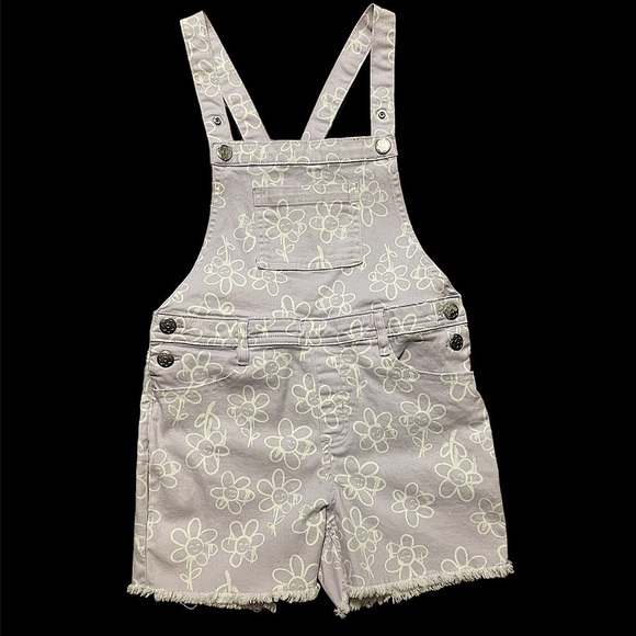 Lavender girls Shortall purple while floral drip print shorts overalls - Picture 1 of 8